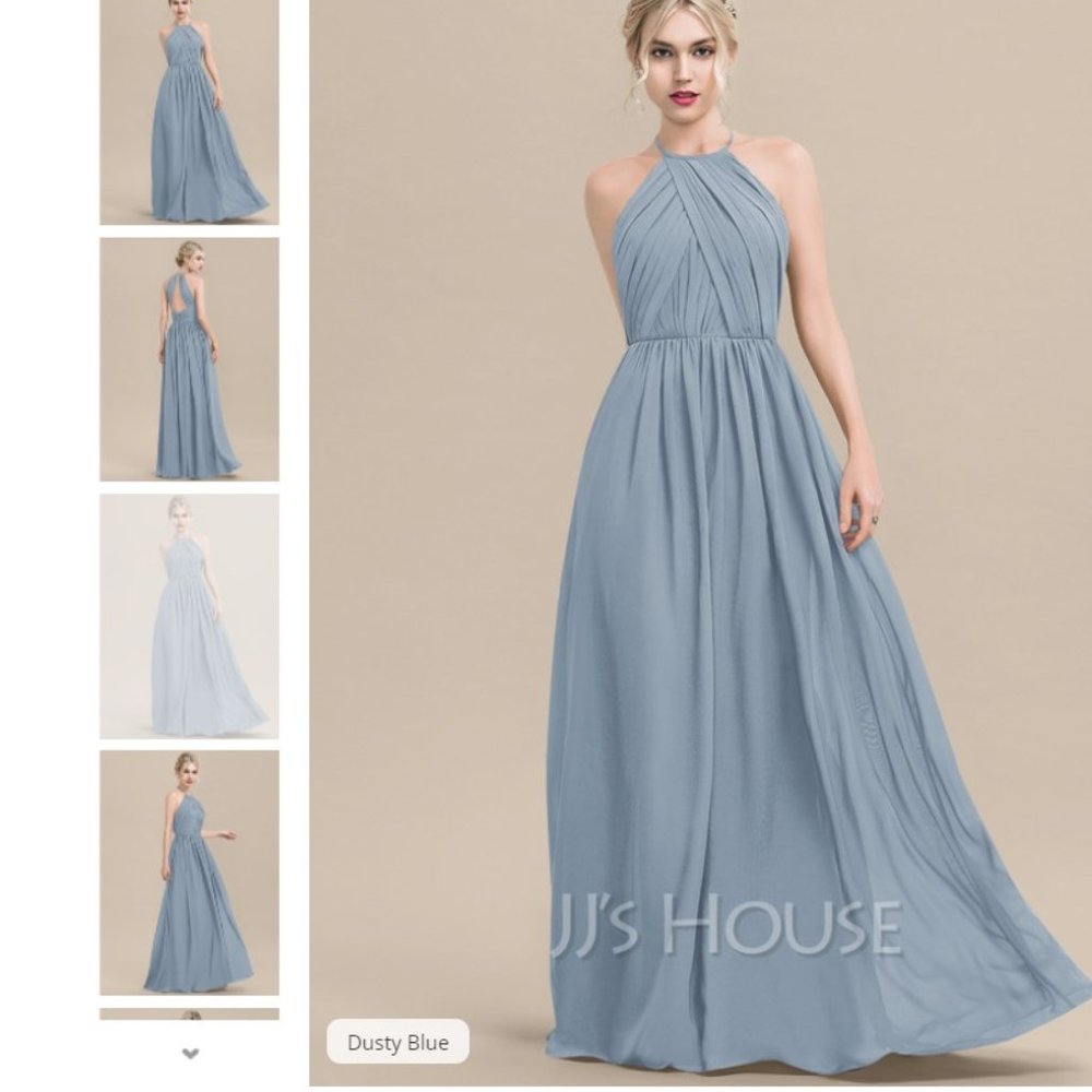 JJ's House Dusty Blue Halter Chiffon Bridesmaid Dress